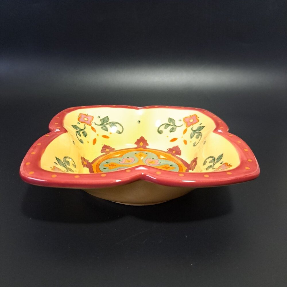 Partylite Tuscan Bohemian Spice Ceramic Candle Holder Floral Design Square